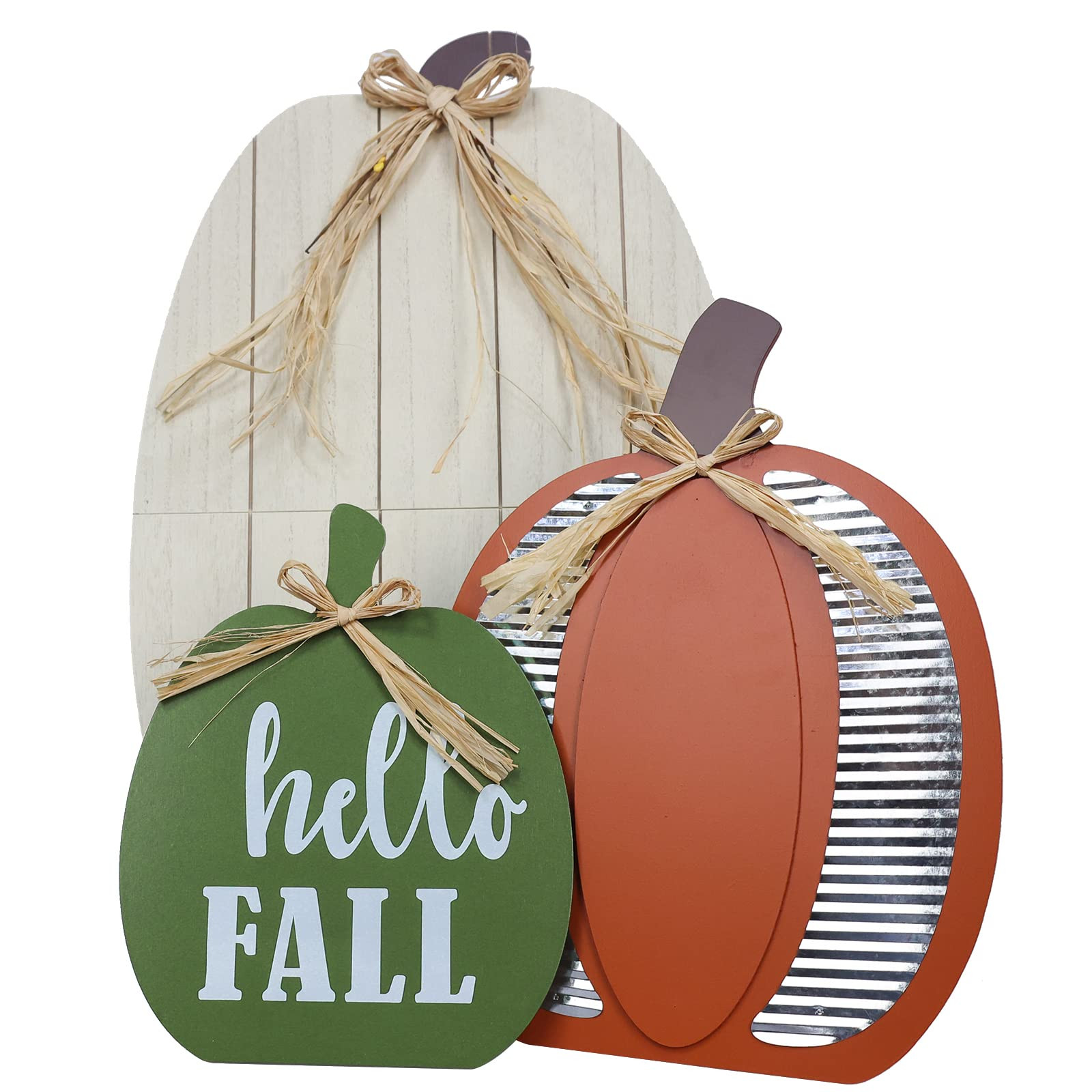 DECSPAS Fall Decorations for Home & Outdoor, 24" White Pumpkin Wood Porch Standing Decor - 3 Pack... | Amazon (US)