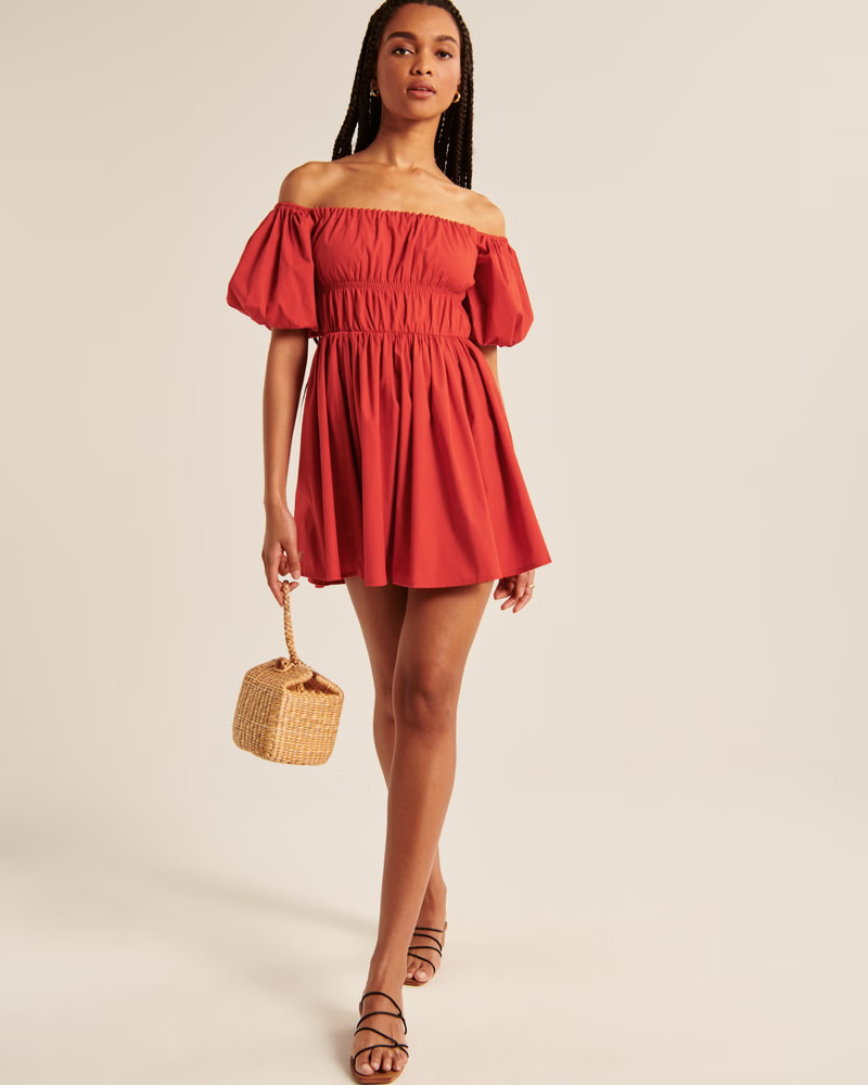 Women's Off-The-Shoulder Puff Sleeve Mini Dress | Women's Dresses & Jumpsuits | Abercrombie.com | Abercrombie & Fitch (US)