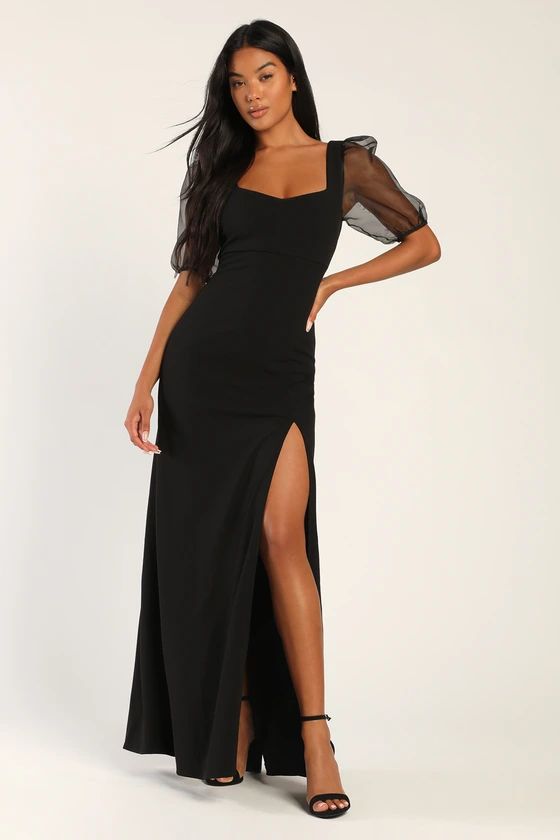 Awestruck Affair Black Organza Puff Sleeve Maxi Dress | Lulus (US)