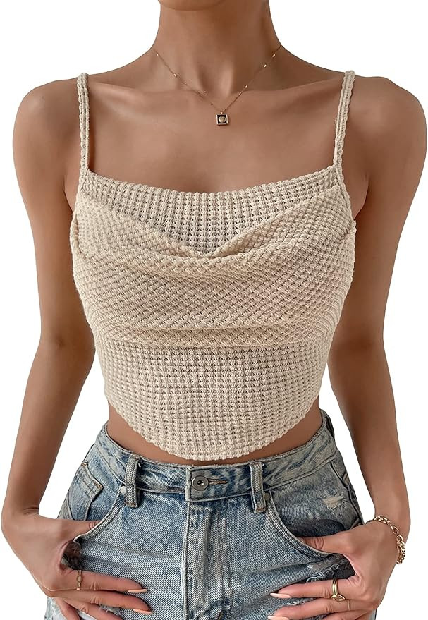 SHENHE Women's Crochet See Through Hollow Out Square Neck Sleeveless Backless Draped Crop Cami To... | Amazon (US)