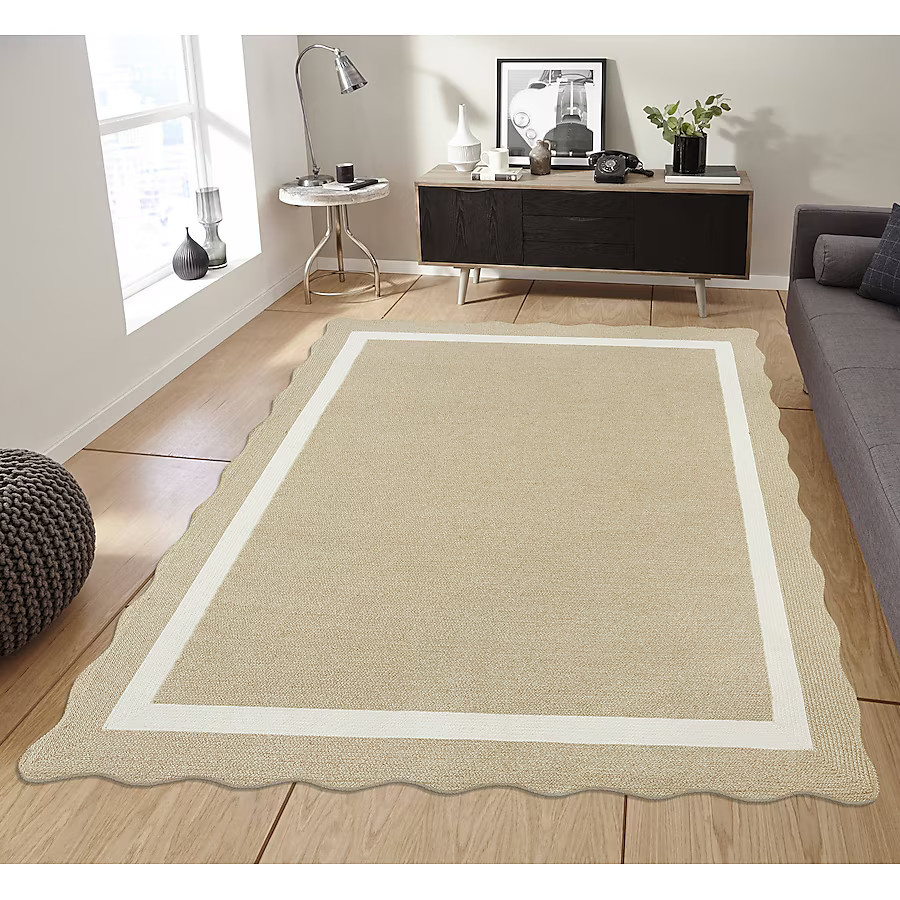 allen + roth Wavy Wheat 8 X 10 (ft) Braided Natural Ivory Indoor/Outdoor Border Area Rug | Lowe's