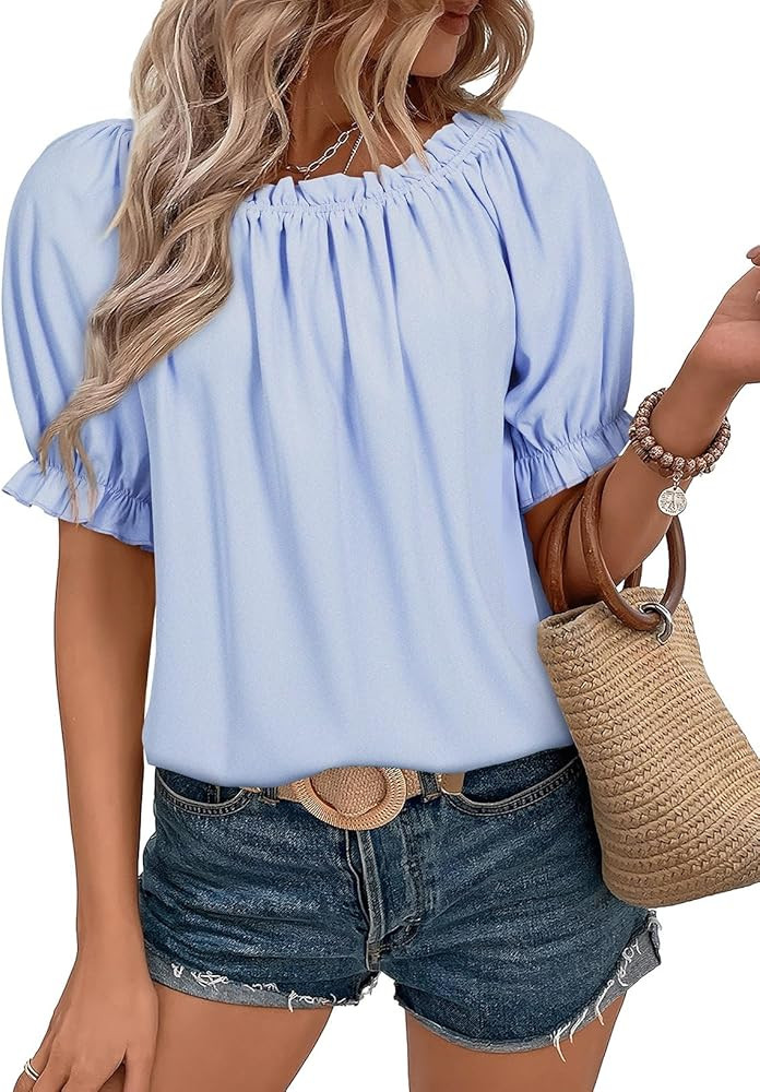 EVALESS Womens Tops Off The Shoulder Blouses for Women Dressy Casual Cute Puff Sleeve T Shirts Fa... | Amazon (US)