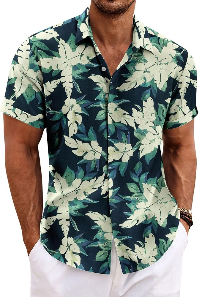 COOFANDY Men's Linen Shirts Short Sleeve Casual Shirts Button Down Shirt for Men Beach Summer Wed... | Amazon (US)