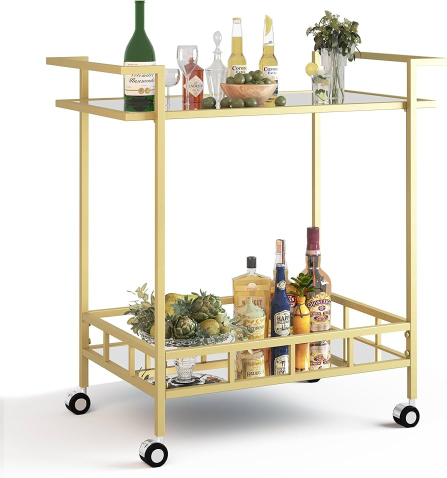 RiteSune Bar Carts for The Home, Rolling Serving Cart with 2 Mirror Shelves, Kitchen Beverage Car... | Amazon (US)