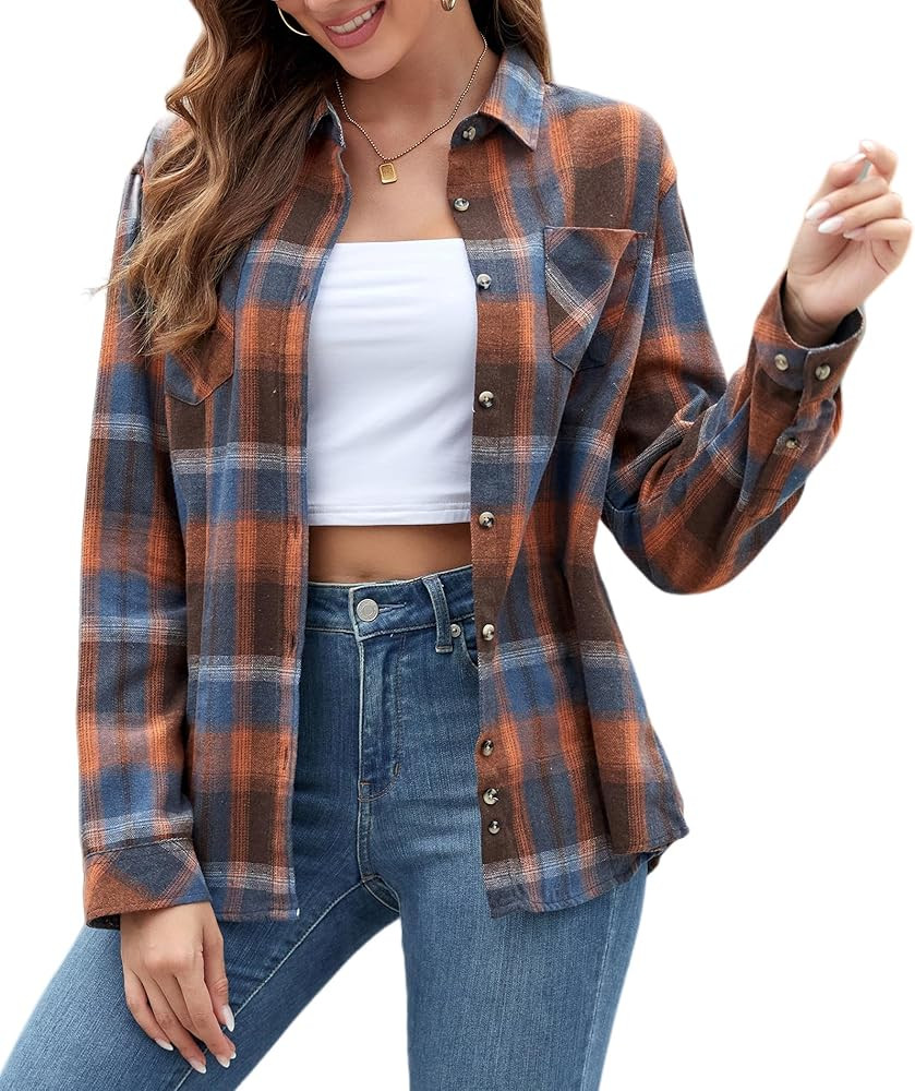 Deer Lady Plaid Flannel Shirts for Women Buffalo Plaid Shirts Oversized Long Sleeve Casual Button... | Amazon (US)
