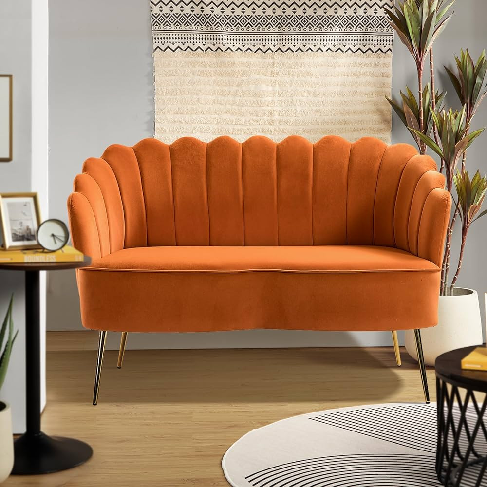 HULALA HOME Modern Velvet Loveseat Sofa with Flower Shaped Back, Comfy Upholstered 2-Seater Sofa ... | Amazon (US)