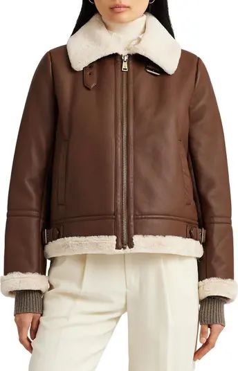 Lauren Ralph Lauren Faux Shearling Trim Faux Leather Jacket | Nordstrom | Nordstrom