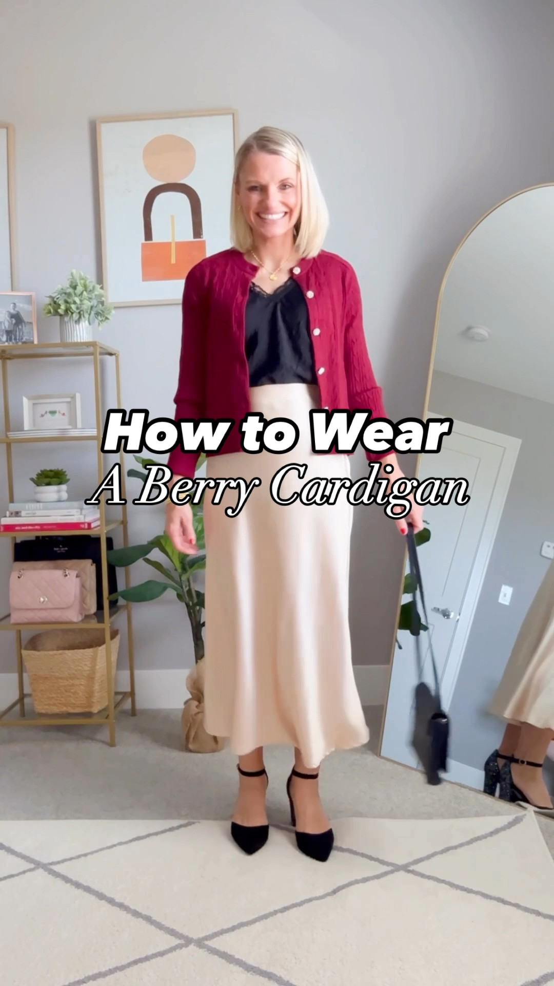 How to wear a cranberry colored cardigan! cardigan. Cardigan- xs || silk skirt- xs || black lace top- xsmall || black flares- xsmall || white shirt- small || wide-leg jeans- 25/short || black bodysuit- xsmall || faux leather skirt- small 

#LTKStyleTip #LTKSeasonal #LTKHoliday