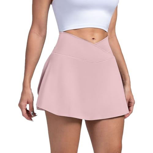 Athletic Skorts for Women with Pockets Running Shorts for Women with Pockets Summer Active Skirts Running Shorts with Pockets Lightweight Tennis Skirts Cross High Waist Golf Skirts Medium Light Pink | Amazon (US)