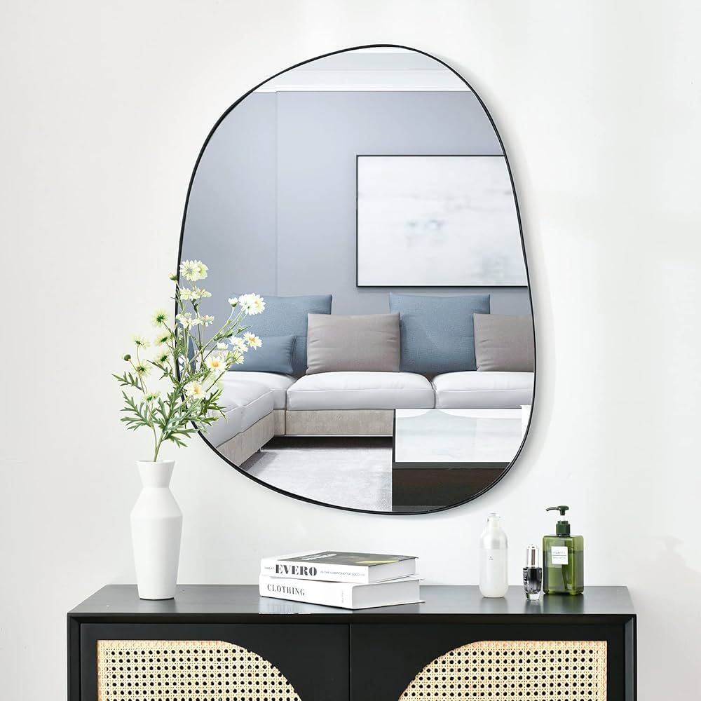 Asymmetrical Wall Mirror for Decor 27"*35", Modern Black Framed Wall Mirror for Living Room Bathr... | Amazon (US)