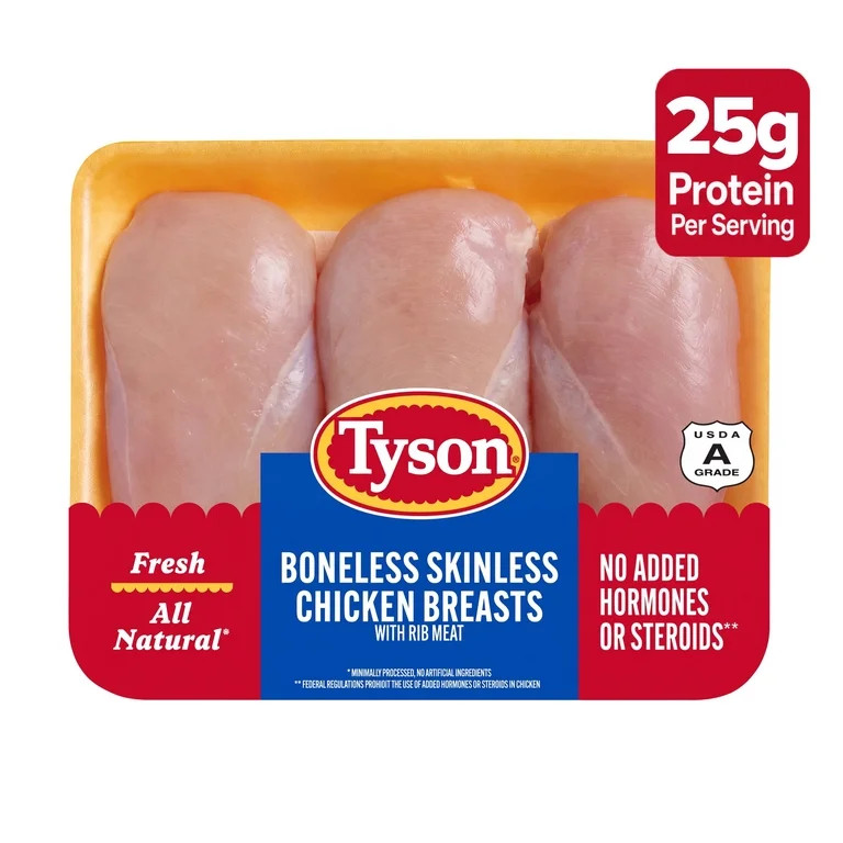 Tyson All Natural, Fresh, Boneless, Skinless Chicken Breasts, 1.0 - 3.3 lb Tray | Walmart (US)