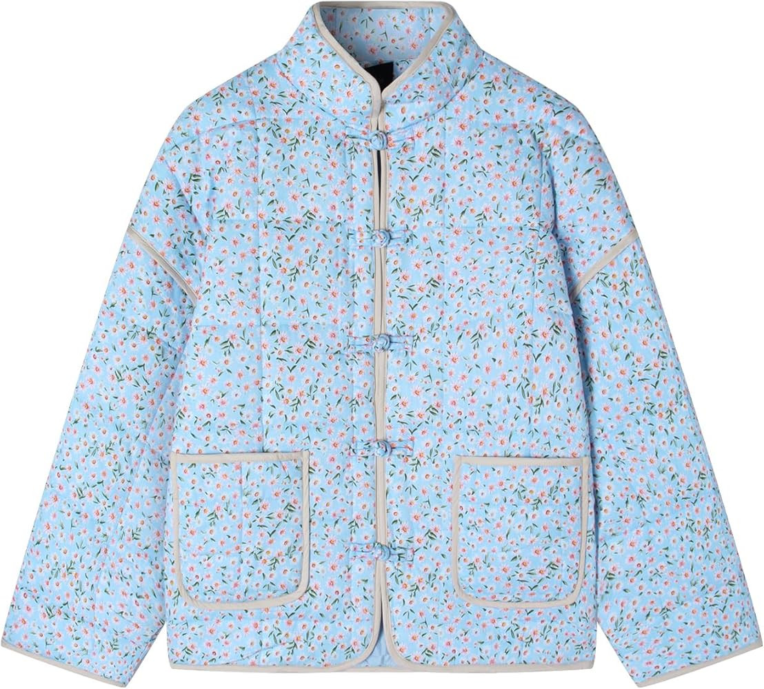 Muchpow Women's Cropped Quilted Puffer Jacket Floral Print Lightweight Long Sleeve Winter Coat Ou... | Amazon (US)