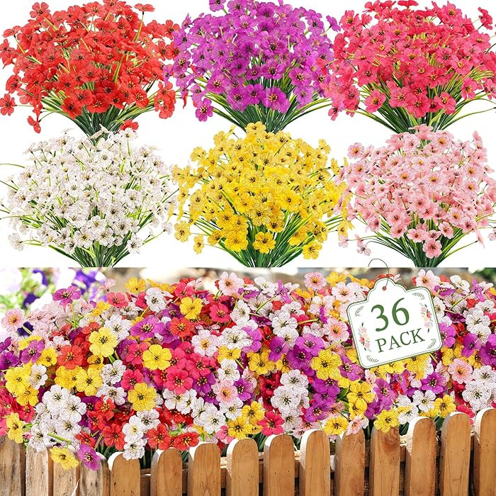 MACTING 36 Bundles Artificial Flowers for Outdoors UV Resistant Fake Flowers Faux Plastic Plants ... | Amazon (US)