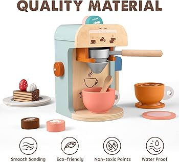 Tiny Land Kids Coffee Maker Wooden Kitchen Toys - 17Pcs Toy Coffee Maker Playset - Wooden Play To... | Amazon (US)