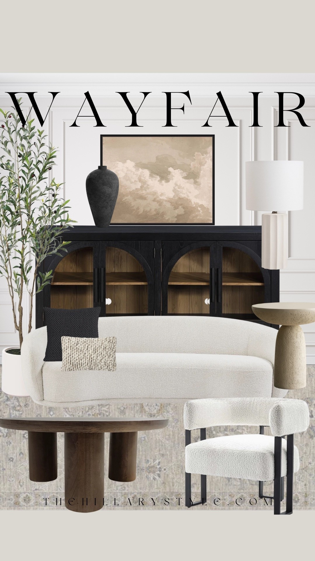 RH-inspired living room finds just added to my edit — affordable luxe at its finest. Boucle sofas, curved accent chairs, stone side tables, and black wood buffets give that elevated, designer-inspired look. I’m also loving the sculptural vases, faux olive trees, and framed neutral art to tie it all together.

#LTKOver40 #LTKHome #LTKStyleTip