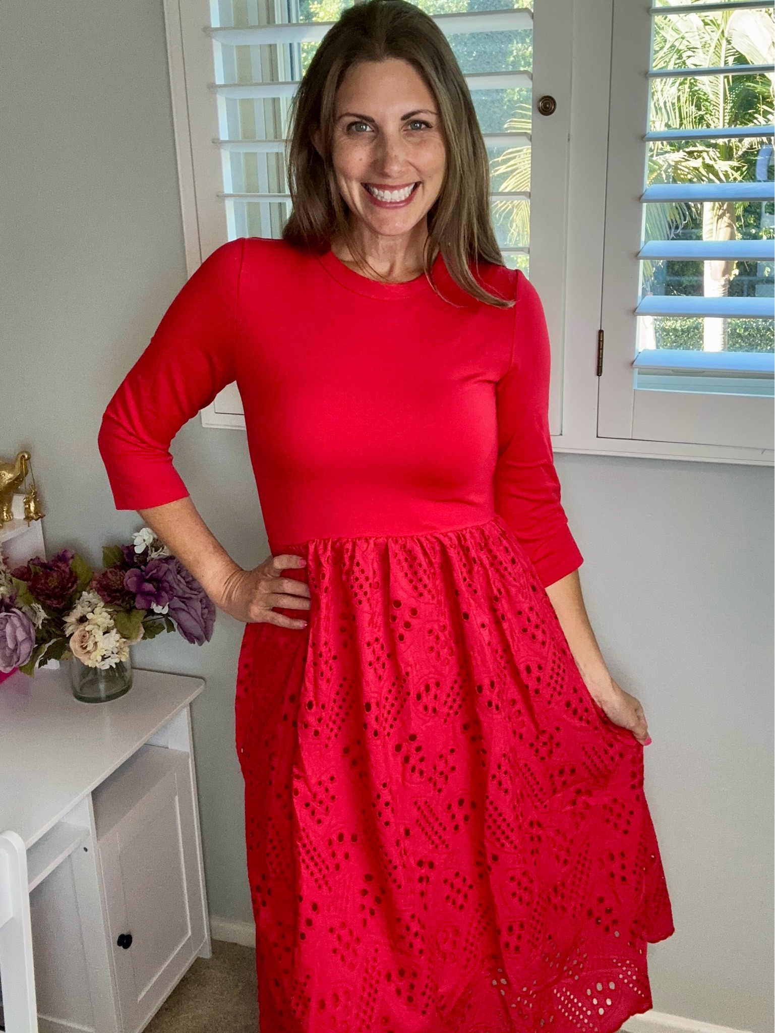 Eyelet lace midi dress in a fabulous red color!

#LTKOver40 #LTKSeasonal #LTKMidsize