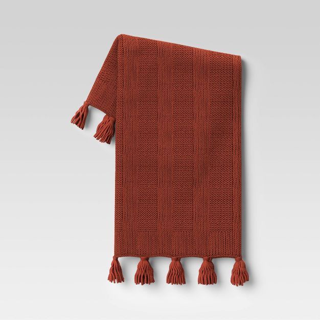 Chunky Knit Striped Throw Blanket with Tassels Rust - Threshold&#8482; | Target