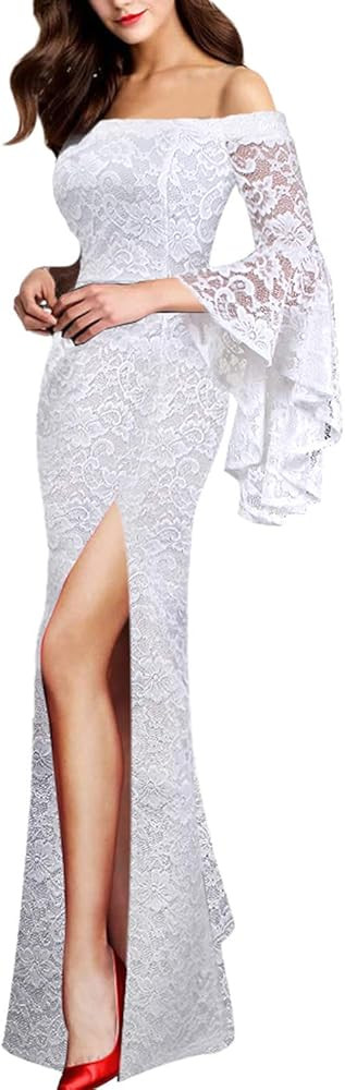 VFSHOW Womens Off Shoulder Bell Sleeve Formal Evening Wedding Party Maxi Dress | Amazon (US)