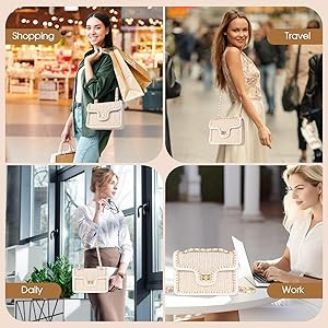 Straw Crossbody Bags for Women Summer Pearl Straw Clutch Purse Woven Shoulder Bag Vacation Handba... | Amazon (US)
