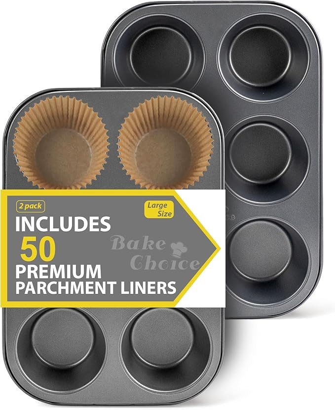 2 Pack Jumbo Muffin Pan for Baking, Extra Large Cupcake Pan includes 50 Natural Jumbo Cupcake Lin... | Amazon (US)