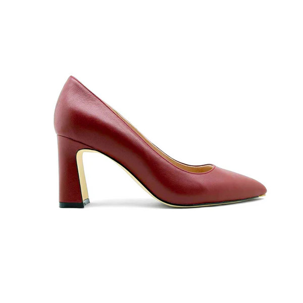 Midnight Maroon Leather Bold Block Heel | ALLY Shoes