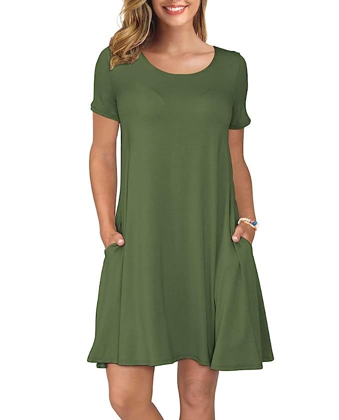 KORSIS Women's Summer Casual T Shirt Dresses Short Sleeve Swing Dress Pockets | Amazon (US)