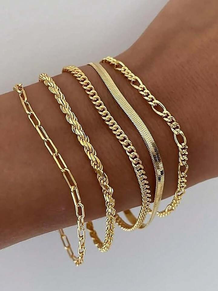 5pcs/Set Bohemian Style Minimalist Multi-Layer Stacking Bracelets | SHEIN