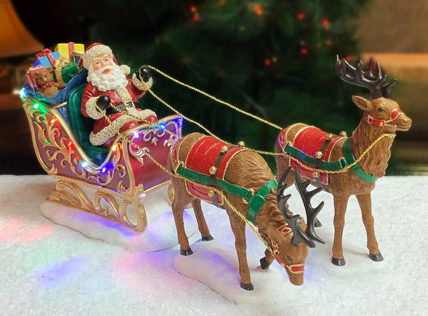 9.5”H Santa Riding Sleigh w/ Reindeers - LED Lights - Battery Christmas Village - Hand-Painted ... | Wayfair North America