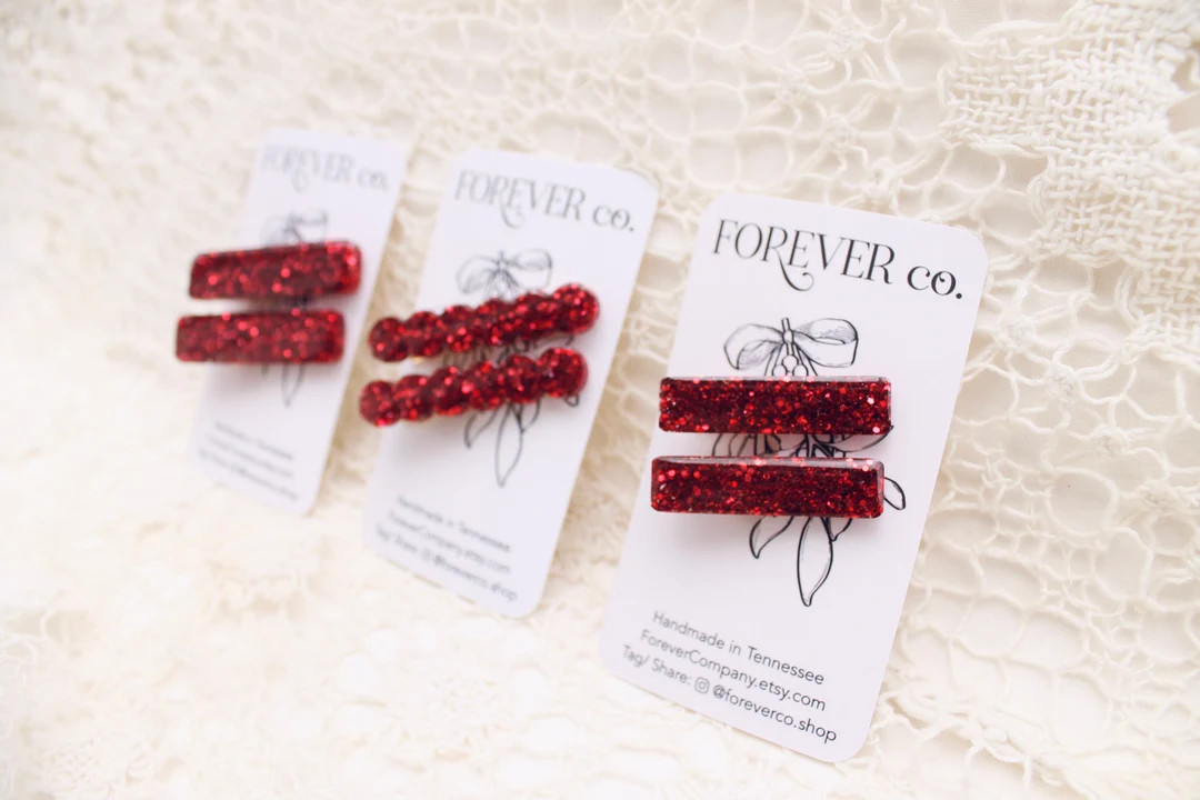 Red Fine Glitter Barrette/ Resin Alligator Clips/ Fancy Hair Accessories/ Birthday/ Valentine - E... | Etsy (US)