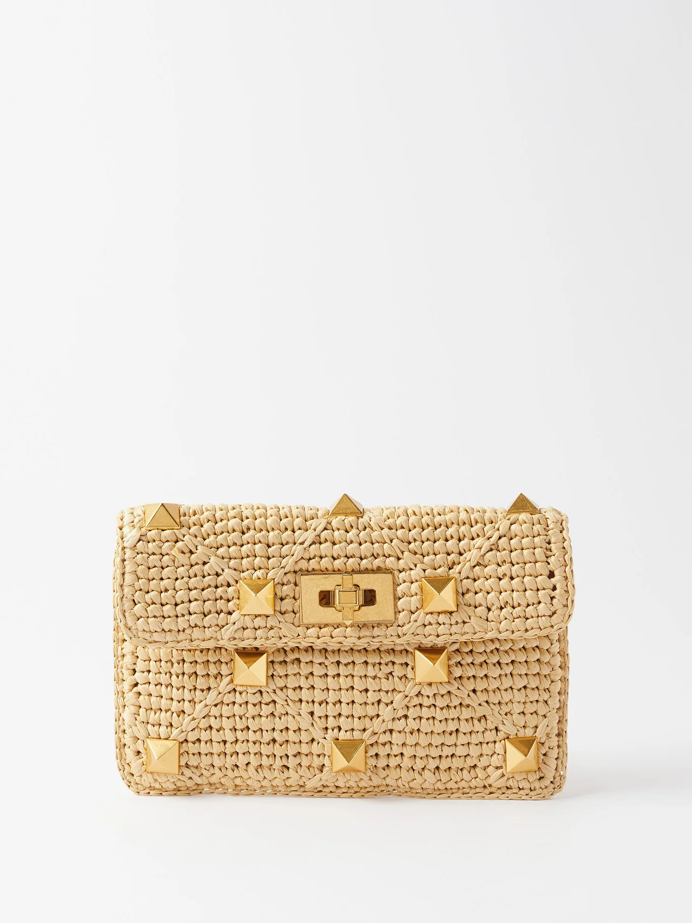 Roman Stud raffia clutch bag | Valentino Garavani | Matches (US)