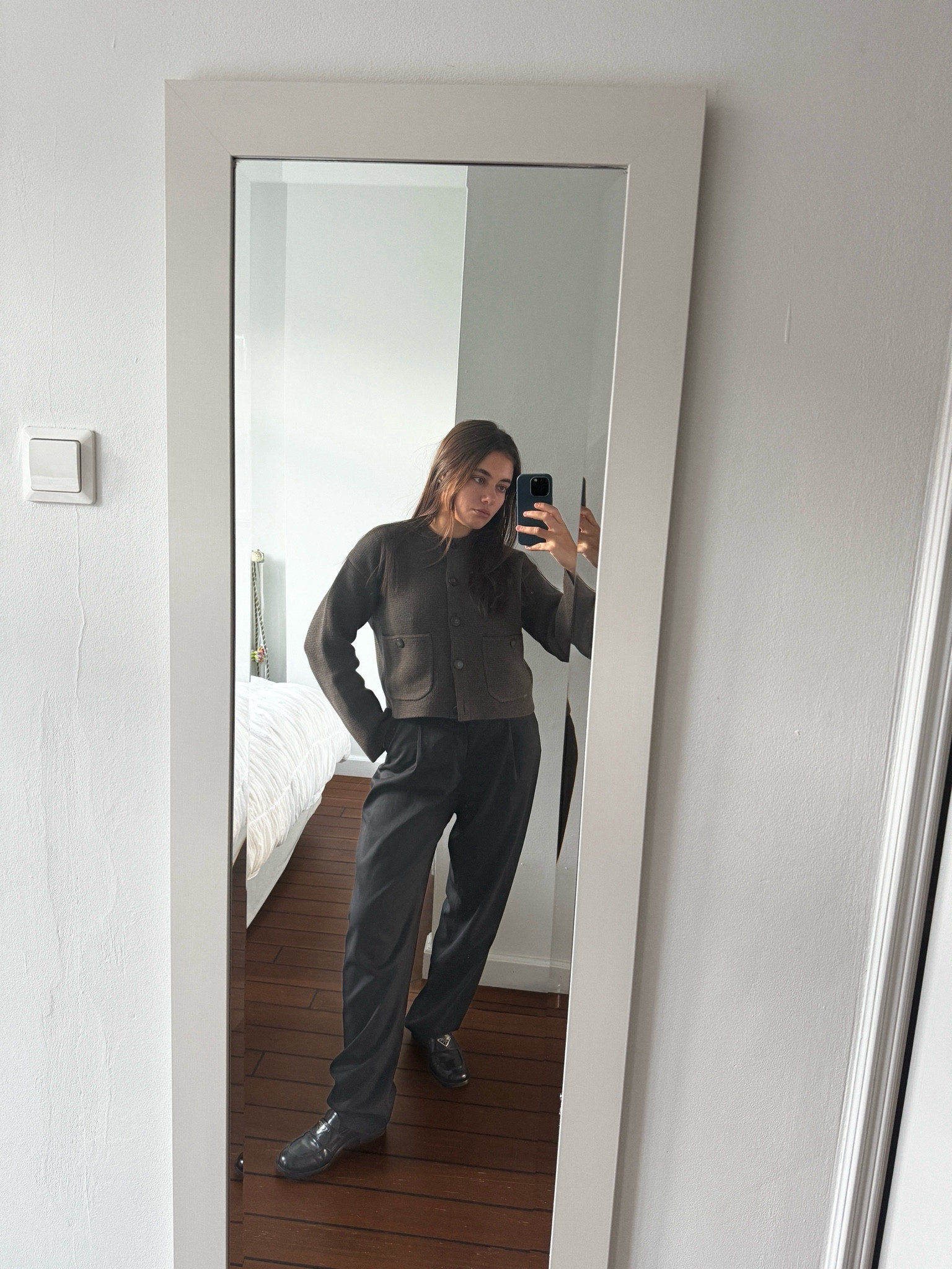 outfit inspiration, ootd, sesame, khaki cardigan, wool blend twill trousers, Arket, Prada loafers, Nederland.

#LTKeurope #LTKstyletip #LTKSeasonal