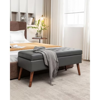 Airsurfer Storage Bench with Storage Bench for Bedroom End of Bed Bench Foot of Bed Bench Entryway Bench Storage Ottoman Bench Grey Leather Bench | Target