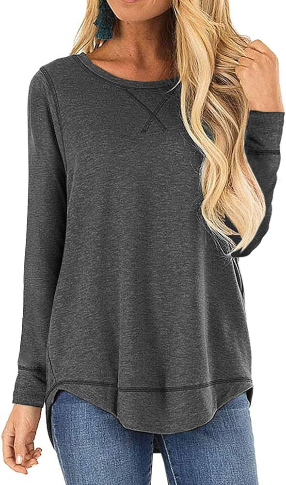 TEMOFON Women's Tops Long Sleeve Crew Neck Top Casual Loose Soft Blouse Tunic T-Shirts S-2XL | Amazon (US)