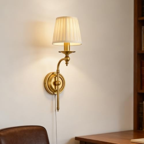 Luofulong Plug in Dimmable Wall Lamp,Plug-in or Hardwired Installation Wall Sconce with Beige Fab... | Amazon (US)