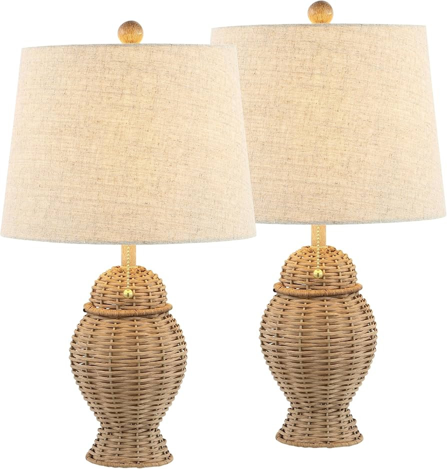 JONATHAN Y 20.5" Wicker Table Lamp, Natural with Beige Shade, Set of 2 | Amazon (US)