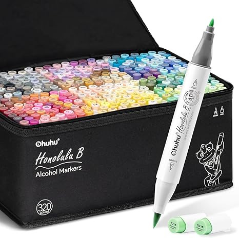 Ohuhu Refillable 320 Colors Alcohol Markers Brush Tip- Double Tipped Alcohol-based Art Sketch Mar... | Amazon (US)