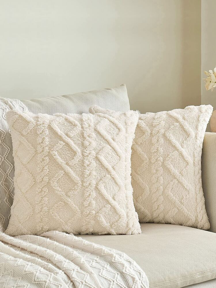 1 Stück geometrischer Tufting Kissenbezug ohne Füllstoff, beige Dekokissenbezug für Sofa | SHEIN