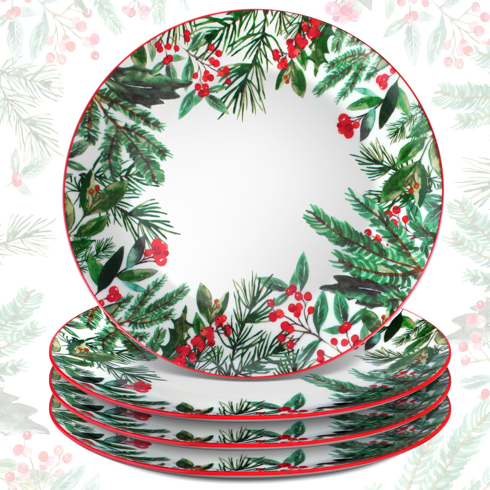Uiifan 4 PCS Christmas Trees Ceramic Salad Plates Green Dinner Plate Xmas Tree Decoration Porcela... | Amazon (US)