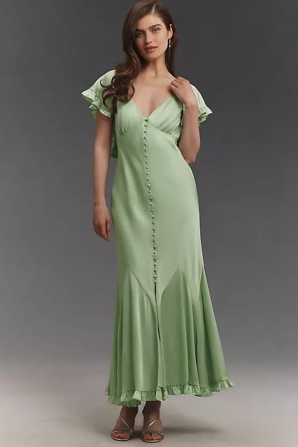 BHLDN Caped Satin Midi Dress | Anthropologie (US)