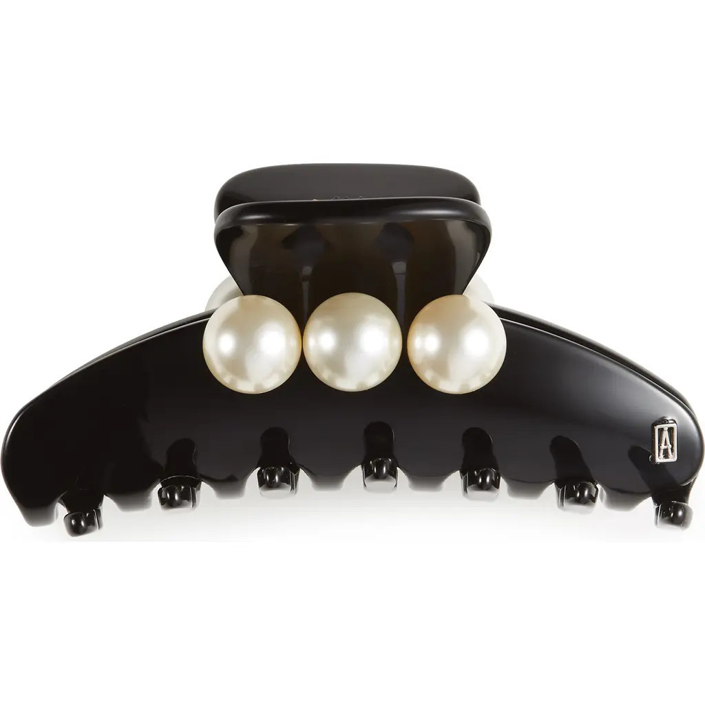 Alexandre de Paris Medium Faux Pearl Hair Clip in Black at Nordstrom | Nordstrom