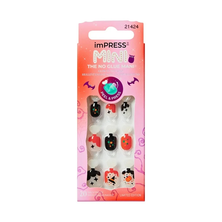KISS imPRESS Mini  Press on Nails, Spooky Buddies, Orange, Kids Squoval, 20 Count | Walmart (US)