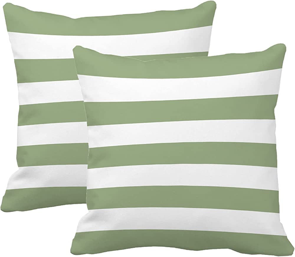 Leaveland Sage Green and White Stripe Set of 2 20x20 Inch Cotton Polyester Square Throw Pillow Co... | Amazon (US)