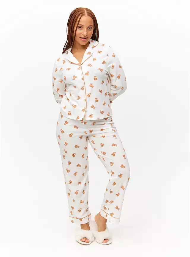 Buy Teddy Bear Traditional Christmas Jersey Pyjamas M | Christmas nightwear | Tu | Tu Clothing