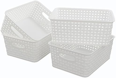 Lesbin White Plastic Weave Baskets, 4-Pack | Amazon (US)