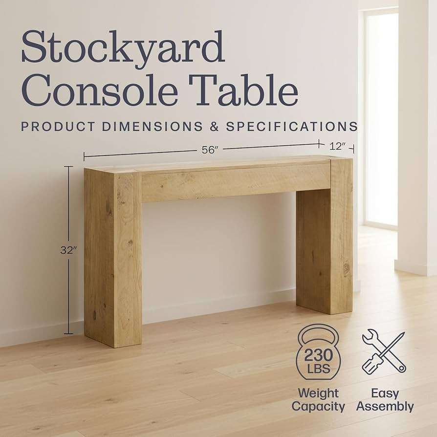 Alaterre Furniture Stockyard Solid Wood Console Table, Light Oak, 56 Inch | Amazon (US)