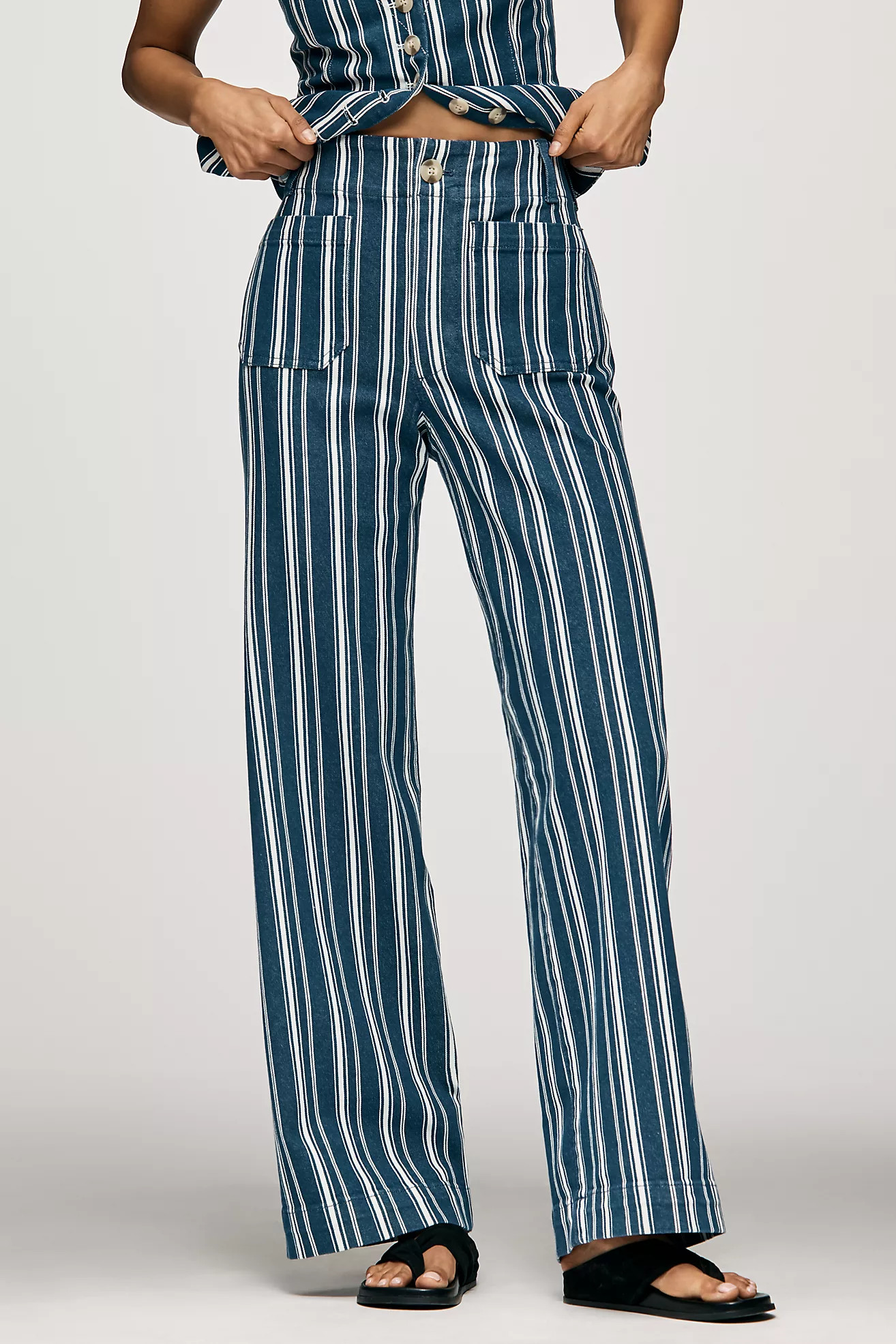 The Colette Striped Full-Length Wide-Leg Pants by Maeve | Anthropologie (US)