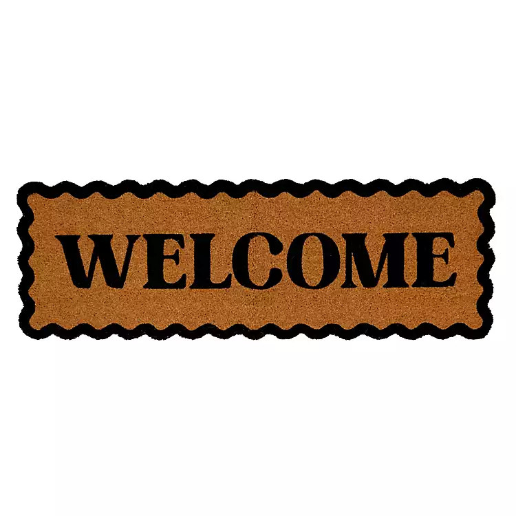 New! Black Scalloped Welcome Coir Doormat | Kirklands