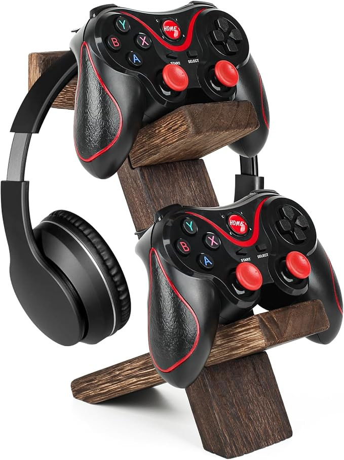Wooden Game Controller Holder Headset Stand 2-Tier Universal Controller Gaming PC Accessories Sto... | Amazon (US)