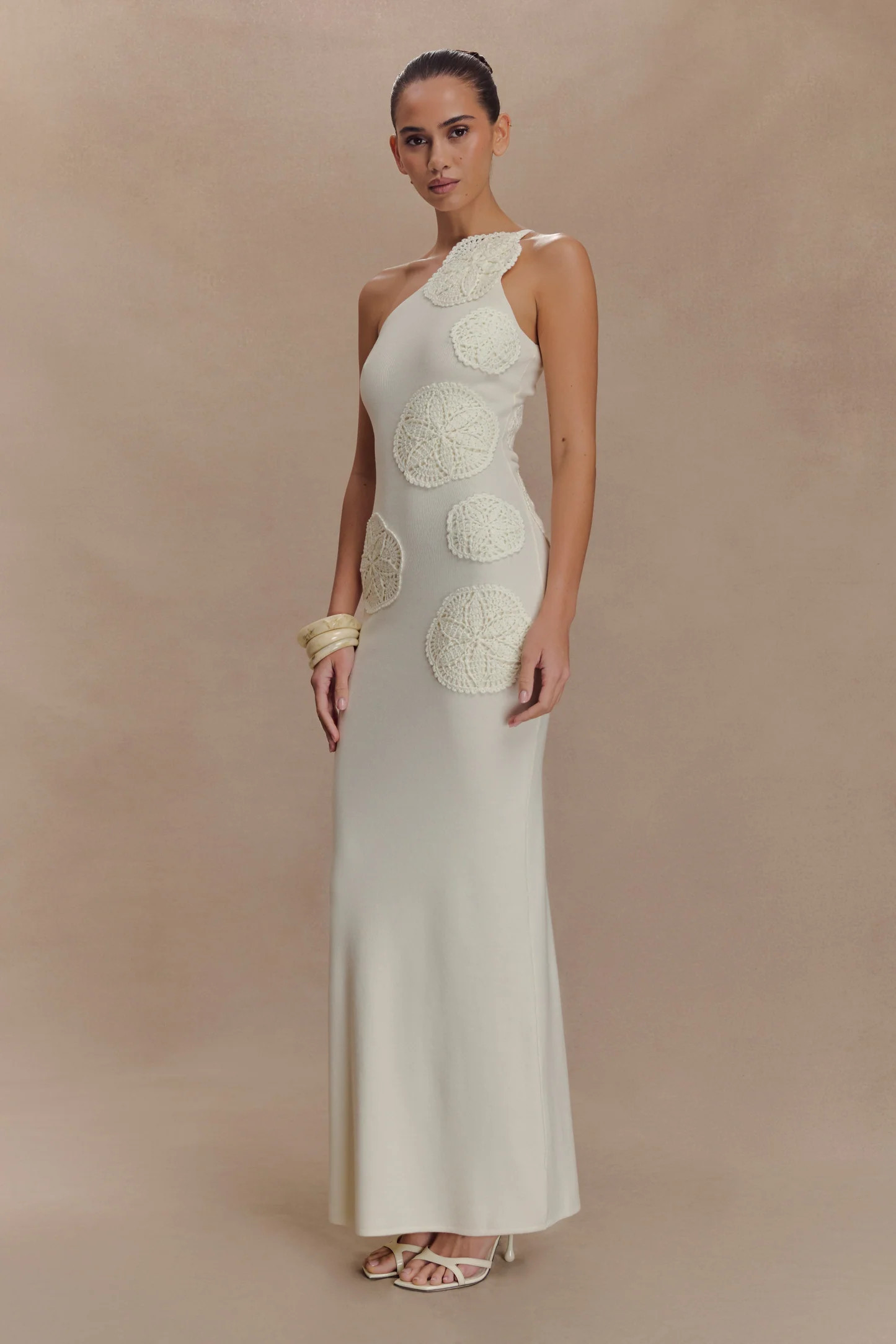 Teneika Crochet Knit Maxi Dress - Ivory | Meshki UK