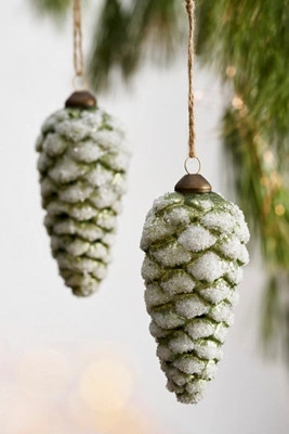 Frosty Pinecone Glass Ornaments, Set of 2 | Anthropologie (US)